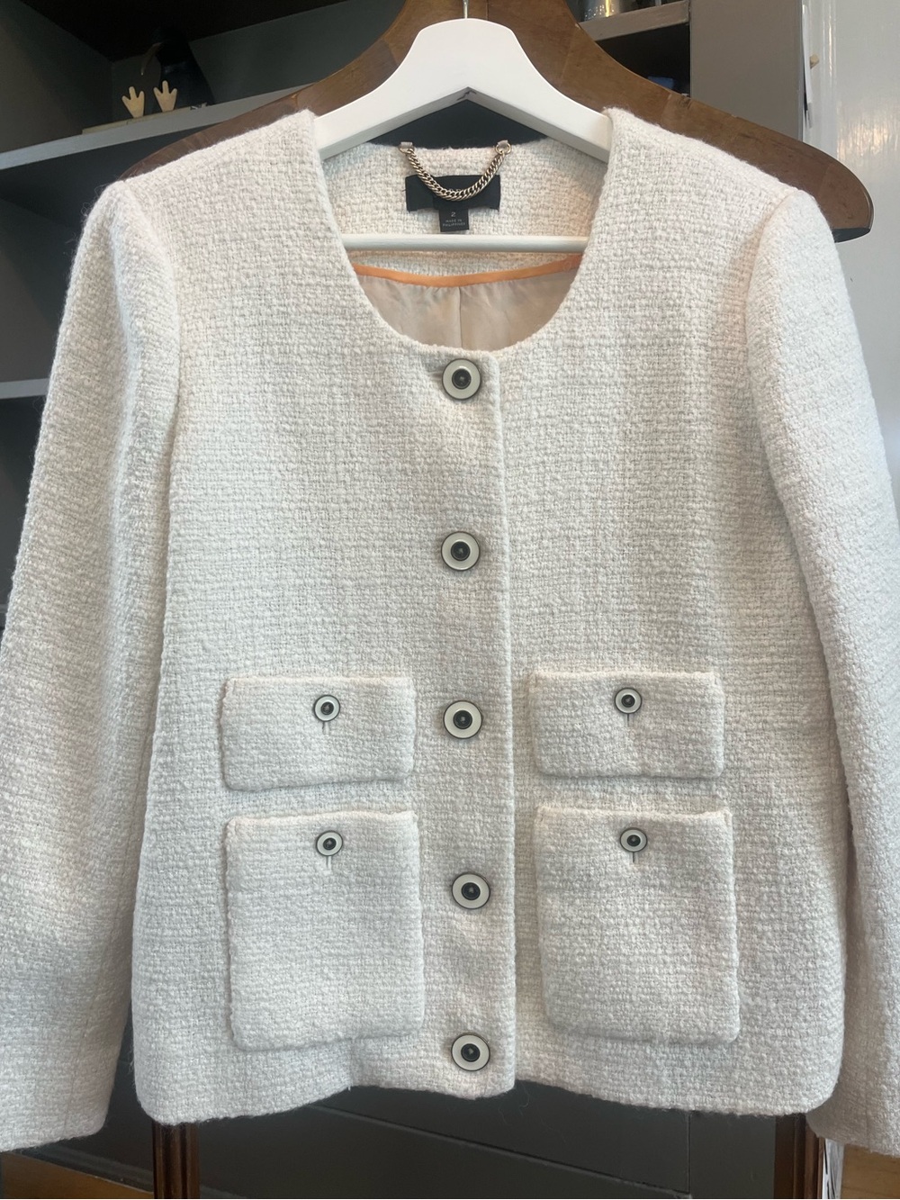 J. Crew Creme Wool Bouclé Pocket Jacket - Button Front